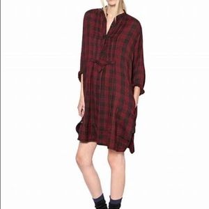 Isabel Marant Étoile Ilaria Burgundy Plaid Shirt Dress, 40/L